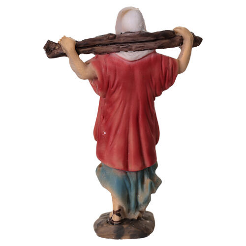 Estátua de pastor com tronco de lenha para presépio 8 cm 4