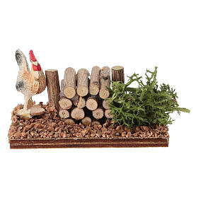 Hahn mit Holzstapel, neapolitanischer Stil – für 10–12 cm Krippe