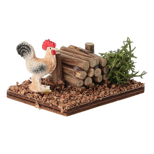 Gallo con leña belén 10-12 cm 3