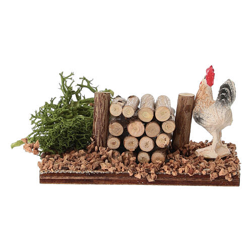 Gallo con leña belén 10-12 cm 5