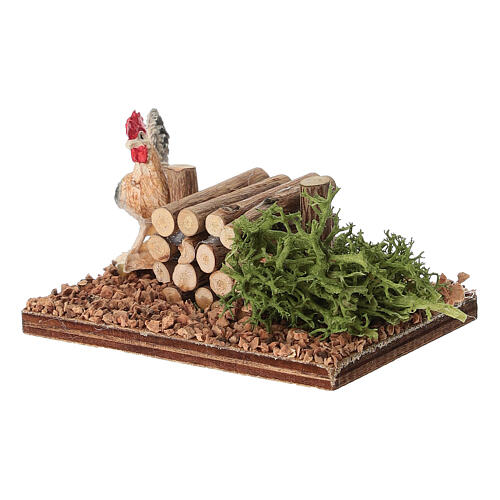 Gallo con legna presepe 10-12 cm 4