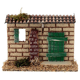 Hausfassade mit Tür und grünem Fensterladen aus Holz und Kork 15 × 5 × 10 cm – geeignet für 8–10 cm Krippe