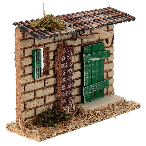 House facade with green door and window, 15x5x10 cm, for 8-10 cm Nativity Scene 3