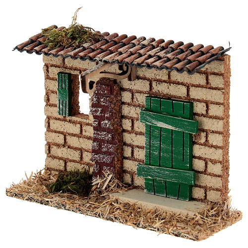 Fachada casita puerta y ventana verde 15x5x10 cm belén 8-10 cm 2