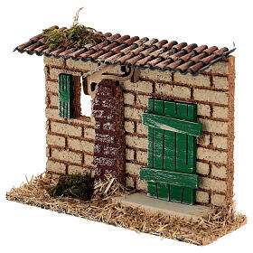 Miniature house facade with green door and window 15x5x10 cm for 8-10 cm nativity set