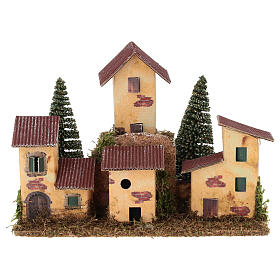Ensemble de maisons de ville avec pins 20x10x15 cm crèche 8-10 cm