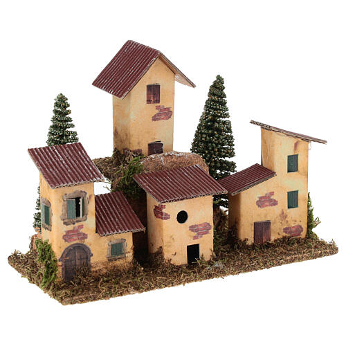 Gruppo casette a schiera con pini 20x10x15 cm presepe 8-10 cm 3