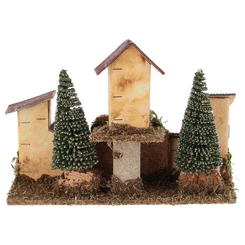 Gruppo casette a schiera con pini 20x10x15 cm presepe 8-10 cm 4