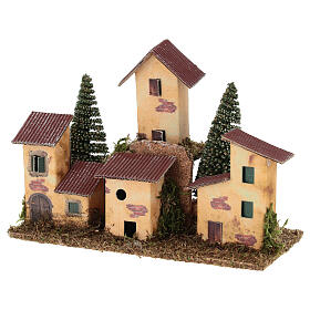 Terraced houses with pine trees 20x10x15 cm nativity 8-10 cm