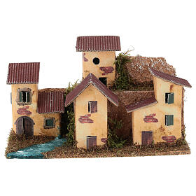 Ensemble de maisons en rangée avec ruisseau 20x10x10 cm crèche 8-10 cm