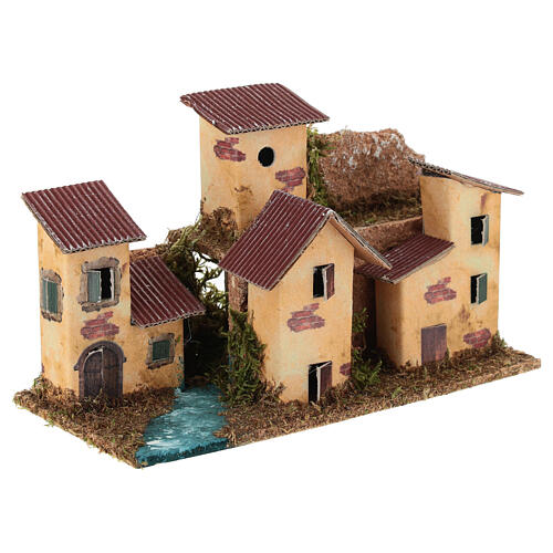 Townhouse village with stream 20x10x10 cm nativity 8-10 cm 3
