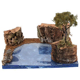 Cork cliff with maritime pine tree, 20x15x15 cm, for 8-10 cm Nativity Scene