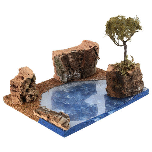 Penhasco de cortiça com pinheiro marítimo 20x15x15 cm para presépio 8-10 cm 3