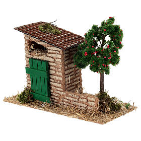Heuschuppen mit Apfelbaum – für 4–6-cm-Krippe, 20 × 10 × 10 cm