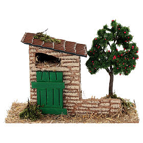 Barn with apple tree, 20x10x10 cm, for 4-6 cm Nativity Scene