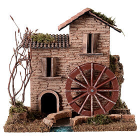 Moulin avec ruisseau et mouvement 25x15x20 cm crèche 8-10 cm