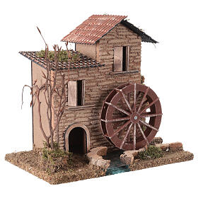 Moulin avec ruisseau et mouvement 25x15x20 cm crèche 8-10 cm