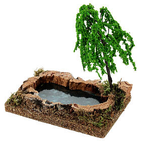 Laghetto con salice piangente 15x10x15 cm presepe 8-10 cm
