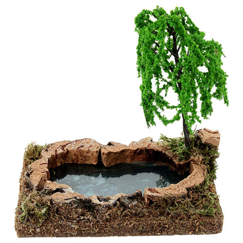 Laghetto con salice piangente 15x10x15 cm presepe 8-10 cm 1