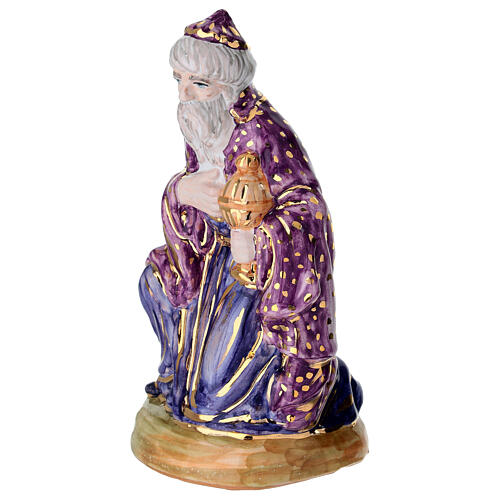 Re Magio in ginocchio Dellarte Ceramiche dipinto a mano 20 cm 3