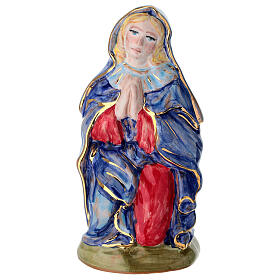Gottesmutter, kniend, mit blauem Mantel und rotem Gewand, 20 cm Krippe, handbemalt – Dellarte Ceramiche