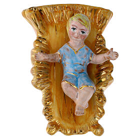 Jesuskind in Krippe, 20 cm Krippe, handbemalt – Dellarte Ceramiche