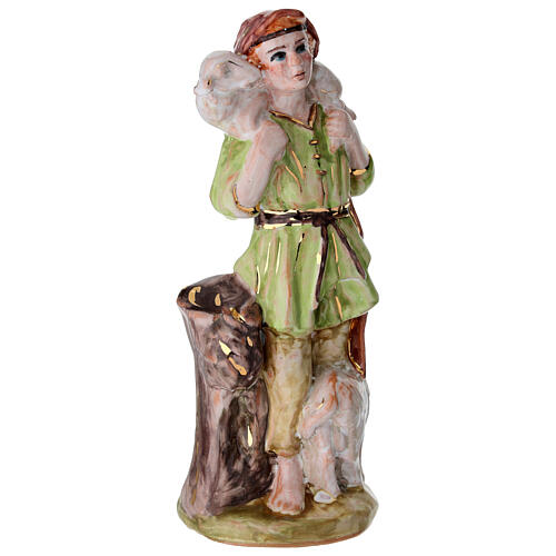 Pastore pecora spalle presepe 20 cm Dell'arte Ceramiche dipinto a mano 4