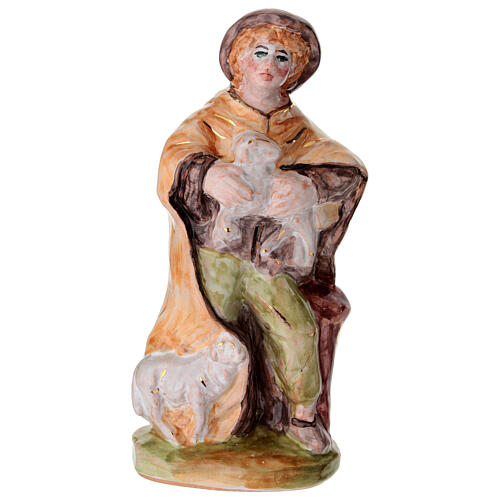 Hirte mit Lamm im Arm, 20 cm Krippe, handbemalt – Dellarte Ceramiche 1