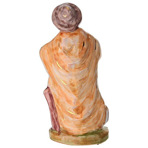 FADEDA Statuina Presepe - Pastore Con Pecora Inginocchiato 9cm - Ghisa Effetto Legno Dipinta A Mano - Figura Natalizia Per Decorazioni