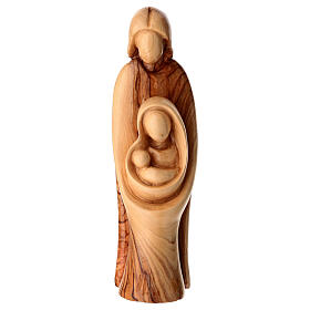 Sacra famiglia 25 cm legno d'ulivo Terrasanta volto stilizzato