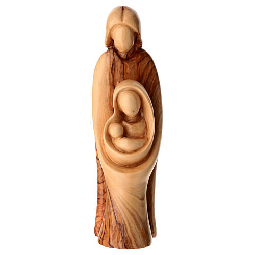 Sacra famiglia 25 cm legno d'ulivo Terrasanta volto stilizzato 1