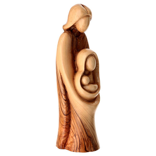 Sacra famiglia 25 cm legno d'ulivo Terrasanta volto stilizzato 3