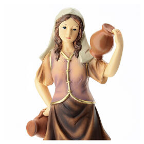 Jeune bergère avec jarres en résine colorée crèche 30 cm