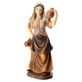Shepherdess with amphorae figurine, colored resin nativity scene 30 cm