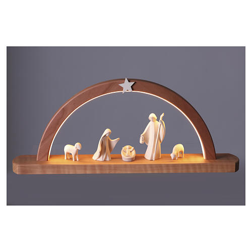 Wooden Christmas arch with Nativity and LED, Aram Collection, Val Gardena, 20x45x5 cm 3