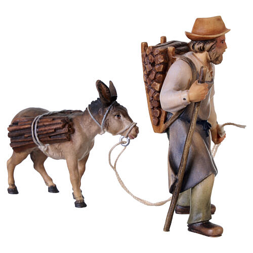 Shepherd with donkey and firewood for 10 cm Nativity Scene, Original Pastore collection of Val Gardena 4