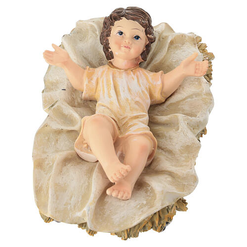 STOCK Enfant Jésus avec berceau en résine colorée pour crèche 30 cm 1