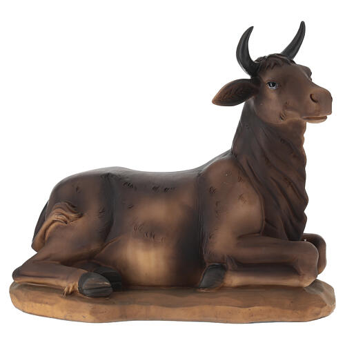 STOCK Bœuf couché en résine colorée pour crèche 40 cm 1