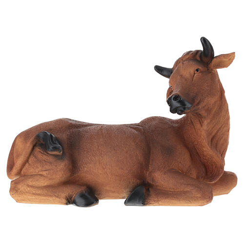 STOCK Bœuf couché en résine colorée pour crèche 60 cm 1