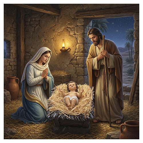STOCK Menino Jesus com berço em resina pintada para presépio 60 cm 2