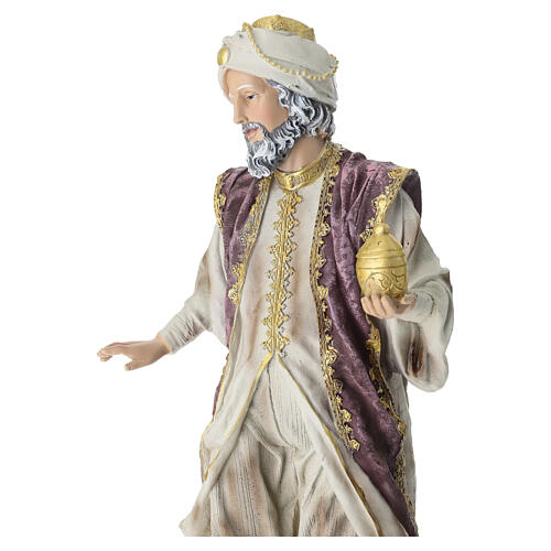 STOCK Roi mage blanc debout en résine pour crèche 60 cm 7