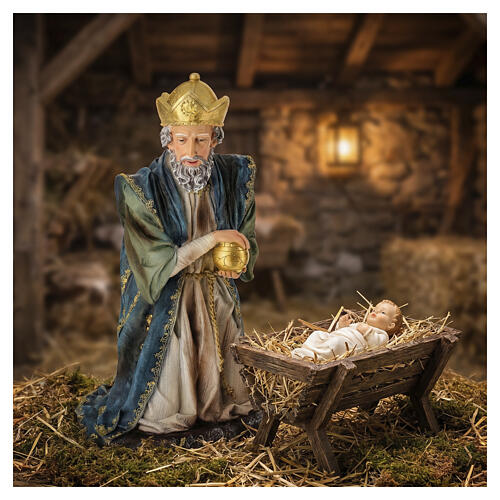 STOCK Biały Król Mędrzec klęczący - figura do szopki 60 cm, żywica malowana 2