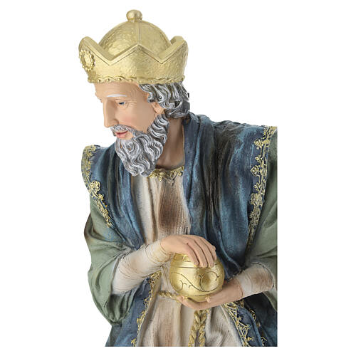 STOCK Rei Mago branco ajoelhado em resina pintada à mão para presépio 60 cm 7