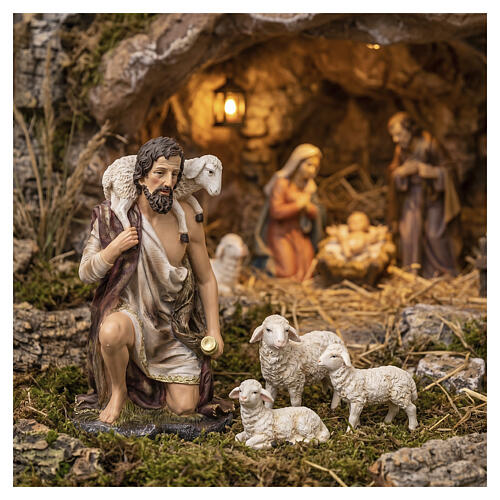 STOCK Resin kneeling shepherd with lamb for 60 cm Nativity Scene