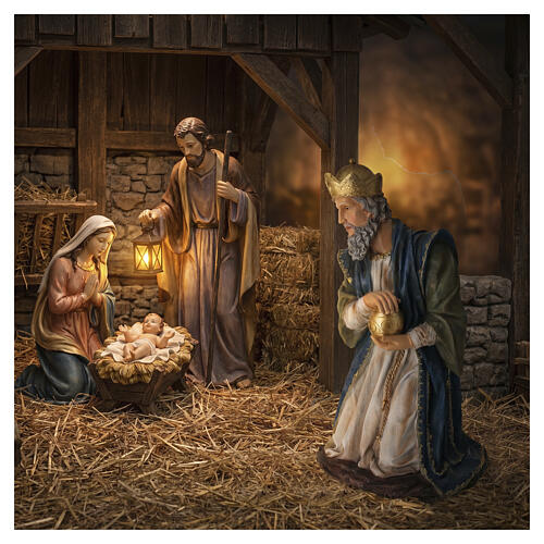 STOCK Re magio bianco in ginocchio resina colorata presepe 90 cm 2