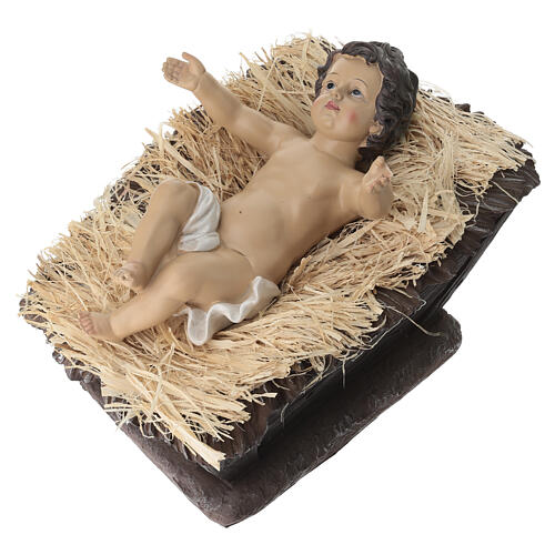 STOCK Enfant Jésus avec berceau résine colorée crèche 90 cm 1