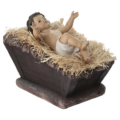 STOCK Menino Jesus com berço em resina colorida para presépio 90 cm 6