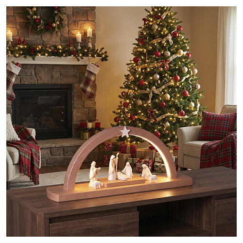 Łuk bożonarodzeniowy LED Święta Rodzina, Aram z naturalnego drewna Val Gardena, 8 elementów, 19×46×7 cm 2