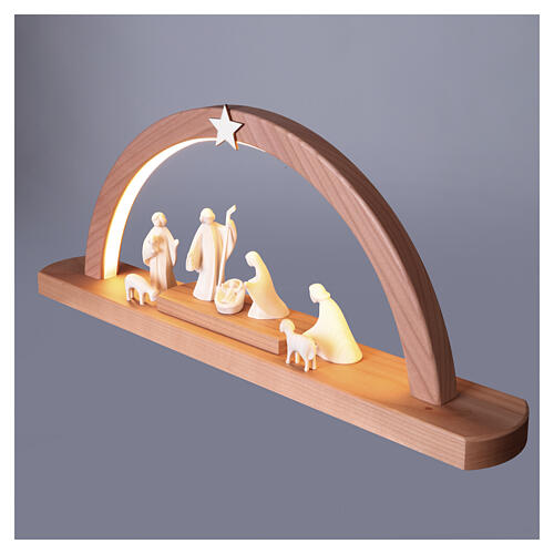 Łuk bożonarodzeniowy LED Święta Rodzina, Aram z naturalnego drewna Val Gardena, 8 elementów, 19×46×7 cm 4