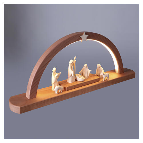 Łuk bożonarodzeniowy LED Święta Rodzina, Aram z naturalnego drewna Val Gardena, 8 elementów, 19×46×7 cm 5